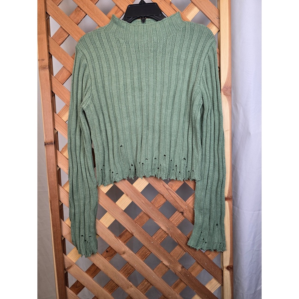 Forever 21 Sweater Top Womens L Sea Green Ribbed Distressed - NEW
